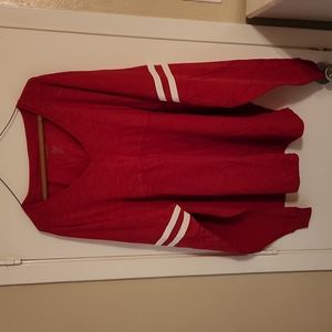 Boxercraft Red White Stripes on Sleeves Slub V-Neck Slub Shirt